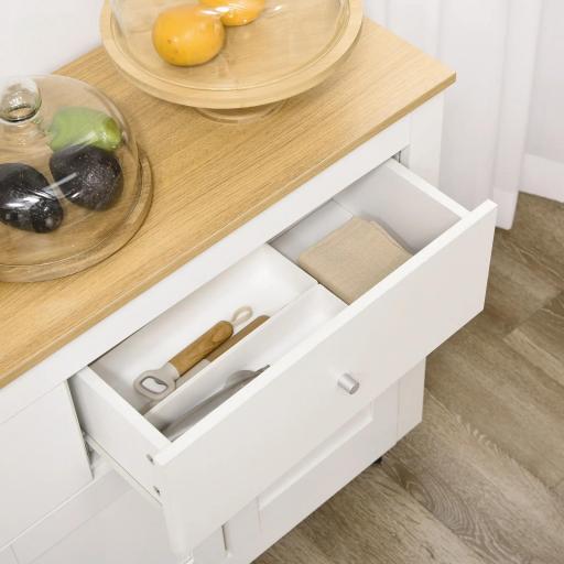 Aparador con 2 Cajones 3 Puertas Estante Ajustable Mueble Auxiliar de Cocina 117x35x80 cm Blanco [5]