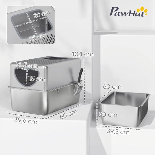 Arenero para Gatos de Acero Inoxidable XL Arenero con Pala Aberturas Dobles Fácil de limpiar Plata [1]
