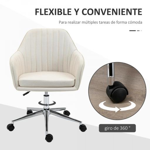 Silla de Oficina Silla de Escritorio Giratoria con Altura Ajustable y Reposabrazos para Estudio Tocador 61x59x96cm Beige [3]