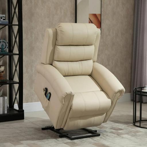  Sillón Relax Reclinable Eléctrico Levanta Personas con Masaje Vibratorio y Calor Control Remoto Crema