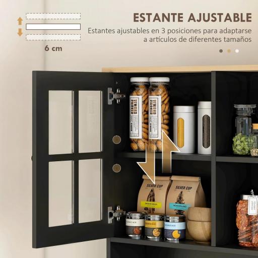 Alacena de Cocina con Estantes y Puertas de Vidrio para Pequeños Electrodomésticos 80x37x183 cm Negro [3]