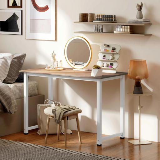 Mesa de Escritorio con Marco de Acero Patas Ajustables Mesa de Estudio para Oficina Hogar 120x60x76 cm Blanco y Natural [4]