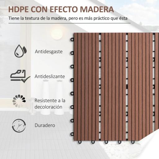 Set de 11 Piezas Baldosas de Exterior 30x30 cm 1 m² Antideslizantes y Resistentes al Clima de Fácil Instalación Marrón [5]