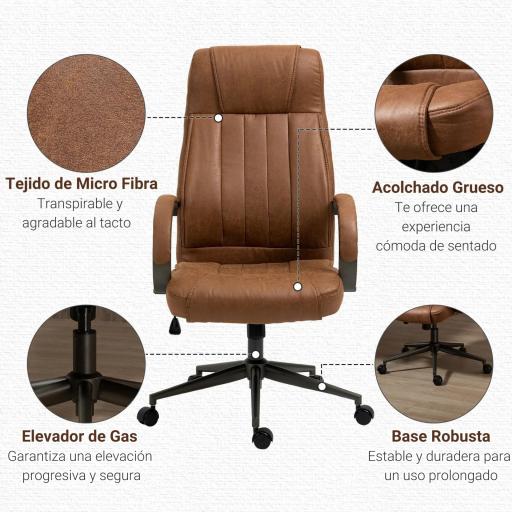 Silla de Escritorio Giratoria con Altura Ajustable Reposacabezas Reposabrazos y Respaldo 65x71,5x114-122 cm Marrón [5]