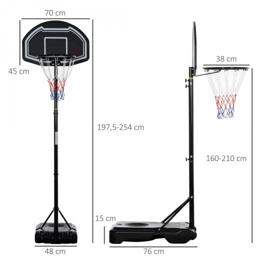 Canasta de Baloncesto para Exterior Altura Ajustable 160-210 cm con Ruedas y Base Rellenable 76x48x254 cm Negro [1]