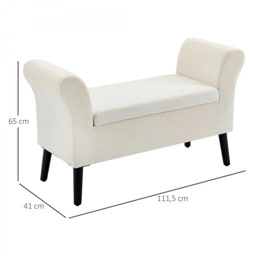 Banco de Almacenamiento con Tapa Abatible Reposabrazos y Patas de Madera para Salón 111,5x41x65 cm Crema [1]