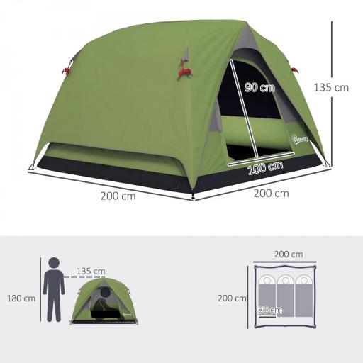 Tienda de Camping para 4 Personas Impermeable Fácil Instalación y Bolsa de Transporte Incluida 200x200x135 cm Verde [1]