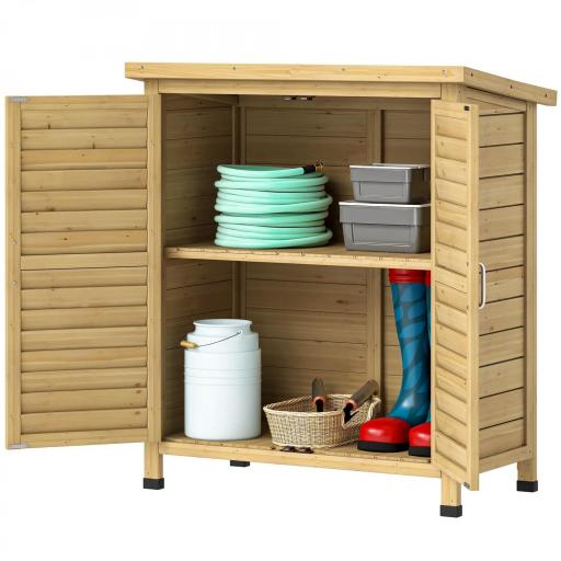 Armario para Terraza de Madera con 2 Estantes Interiores 2 puertas de Buena Ventilación y Techo Inclinado para Exterior 87x46,5x96,5 cm Madera Natural [9]