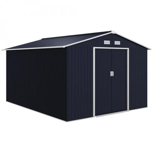 Cobertizo de Jardín 8,3 m² 277x322x192 cm con 2 Puertas Corredizas Base Refuerzo (Suelo NO Incluido) Gris [9]