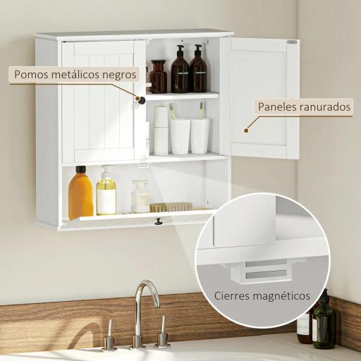 Armario de Baño de Pared Rústico con Estante Ajustable Doble Puerta y Puerta Abatible 60x19,5x60 cm Blanco [5]