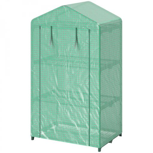 Invernadero de Jardín de 3 Niveles Puerta Enrollable Marco de Metal Cubierta de PE Anti-UV 69x49x125 cm Verde [10]