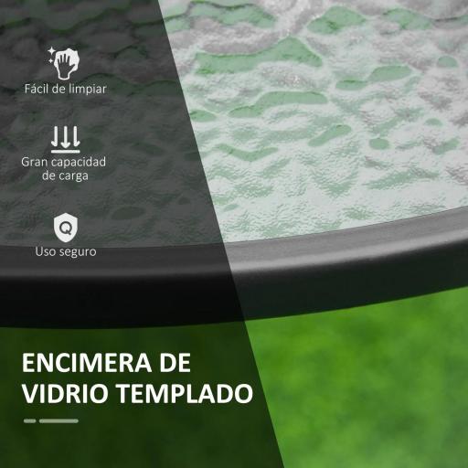 Mesa de Cristal de Jardín con Agujero para Sombrilla Mesa para Comer Redonda con Marco de Acero para Exterior Terraza Balcón Ø106,5x71 cm Negro [7]