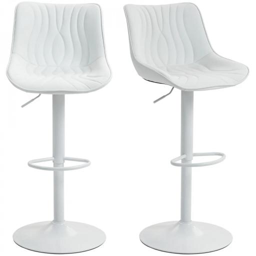 Juego de 2 Taburetes de Bar con Altura Ajustable Respaldo Asiento de Piel Sintética Marco de Acero y Reposapiés Blanco [9]