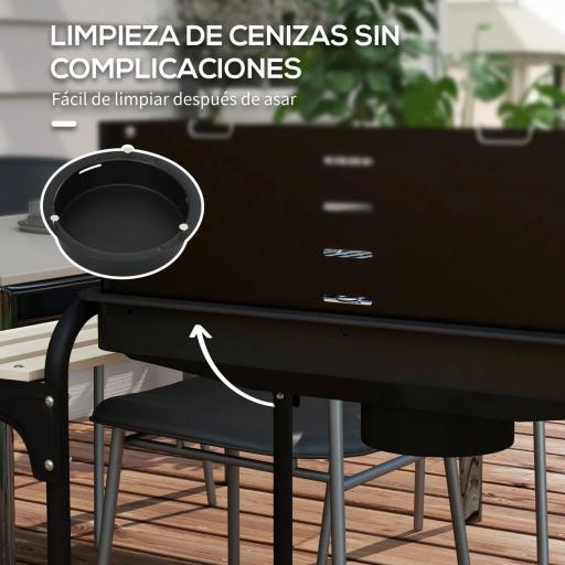 Barbacoa de Carbón con Ruedas Parrilla Ajustable en Altura Estantes y 6 Ganchos 103x47x95 cm Negro [5]