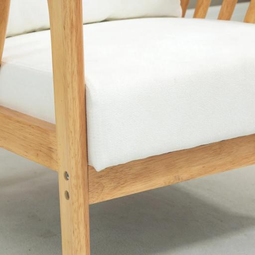 Sillón de Salón Tapizado en Terciopelo con Cojín y Patas de Madera de Caucho para Oficina 68x75x78 cm Crema [7]