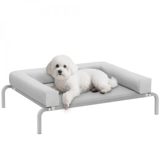 Cama Elevada para Perros Refrescante con Refuerzos Extraíbles Malla Transpirable y Marco de Acero 90x65x30 cm Gris [9]