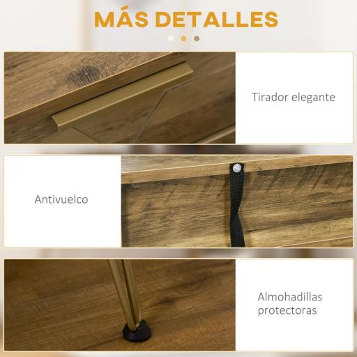 Consola Mueble Recibidor de Entrada con 2 Cajones Estante Abierto y Patas de Acero 120x29x79 cm Madera y Bronce [4]