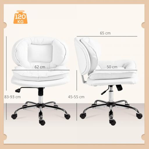 Silla de Oficina Piernas Cruzadas con Asiento Ancho Ruedas Altura Ajustable Doble Acolchado Función Basculante Blanco [1]