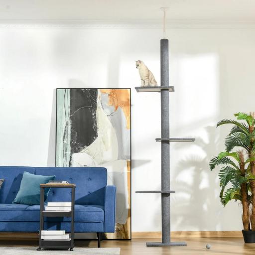 Árbol Rascador para Gatos de Suelo a Techo Torre para Gatos con Altura Ajustable 43x27x228-260 cm Gris
