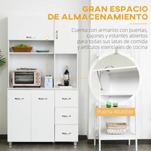 Armario de Cocina Moderno Mueble Auxiliar con 3 Cajones 4 Puertas y Estantes Ajustables 100x39,5x183,5 cm Blanco [2]