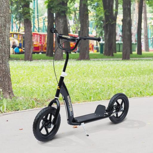 Patinete para Niños de 5-12 Años Scooter de 2 Ruedas Grandes de 12 Pulgadas con Freno y Manillar Ajustable en Altura Carga Máx. 50 kg 120x52x80-88 cm Negro [2]