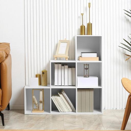 Estantería en Forma de Escalera Armario de Almacenamiento 6 Cubos Estantería de Pie Estante de Exposición 91.5x29.5x91.5cm Madera [3]