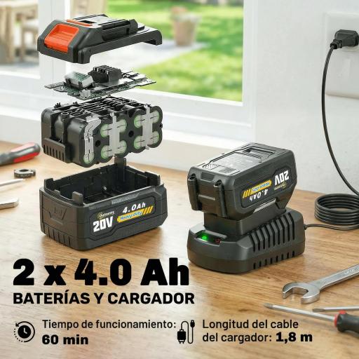 Motosierra Eléctrica Extensible 1,94-2,56 m con 2 baterías 4,0 Ah Cargador Doble Bloqueo Lubricación Automática [4]