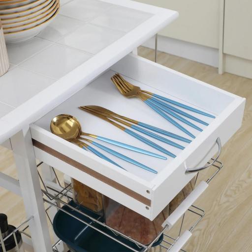 Carrito de Cocina con Ruedas Carrito Verdulero con Cajón Cestas y Estantes Laterales 57x37x83cm Blanco [7]