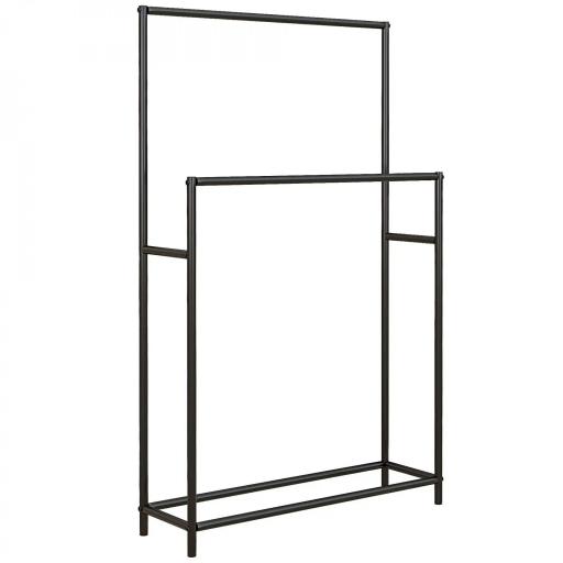 Toallero de Pie con 2 Barras y Marco Metálico Toallero de Baño Moderno 66x20x110 cm Negro [8]