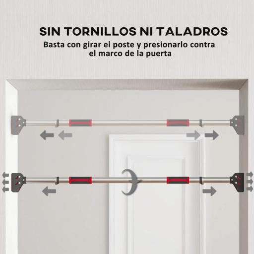 Barra para hacer Dominadas para Puerta Ajustable de 95 cm a 123 cm Carga 200 kg para Ejercicio y Entrenamiento Negro [5]