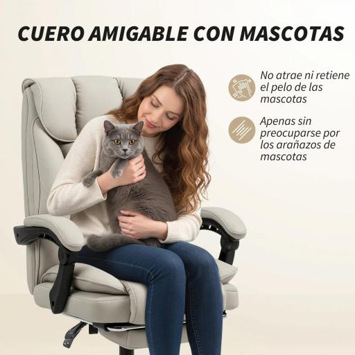 Silla de Escritorio con Reposapiés Respaldo Reclinable Acolchado Grueso Tapizada en Cuero Sintético Caqui [3]