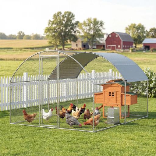 Gallinero para Exterior 2,8x3,4x1,9 m Cubierta de Tela Oxford Anti-UV Impermeable Pestillos para 10-16 Gallinas Plata [5]