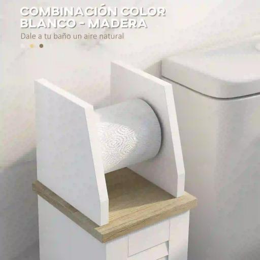 Portarollos para Baño Moderno Mueble Auxiliar de Baño con Estantes Ajustables y Portarrollos de Papel 18x20x80 cm Blanco [4]