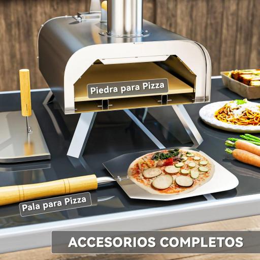 Horno de Leña para Pizza con Piedra Refractaria Pala y Patas Plegables para Camping y Exterior 79x36x75 cm Plata [7]
