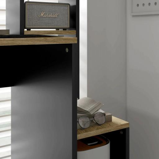 Mesa de Ordenador con Estantes Escritorio con Estanterías Soporte para Monitor CPU 114x45x138 cm Gris y Natural [7]