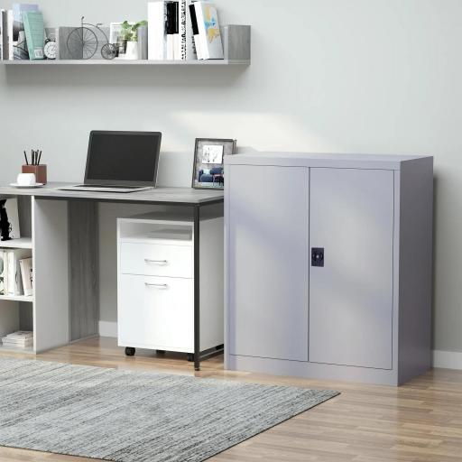 Armario Archivador Metálico con 2 Puertas Cerradura Estante Ajustable para Sala de Estar Estudio 80x40x92,5 cm Gris
