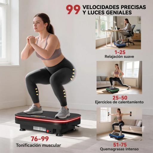 Plataforma Vibratoria con 99 Velocidades 3 Programas Altavoz Bluetooth Pantalla LED Mando a Distancia Bandas Elásticas [2]
