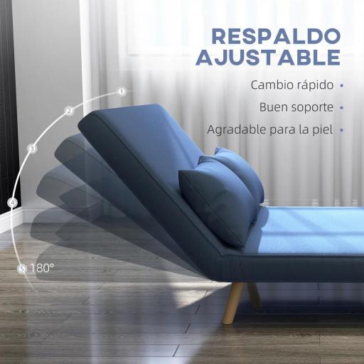 Sofá Cama de 2 Plazas Tapizado en Lino con Respaldo Ajustable en 5 Posiciones y 2 Almohadas 120x75x85 cm Azul Oscuro [5]