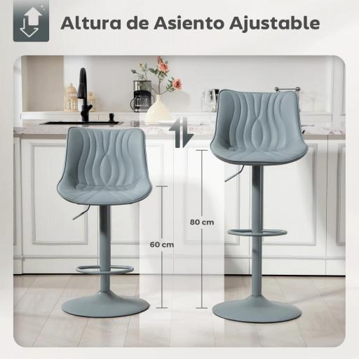 Juego de 2 Taburetes de Bar con Altura Ajustable Respaldo Asiento de Piel Sintética Marco de Acero y Reposapiés Gris [3]