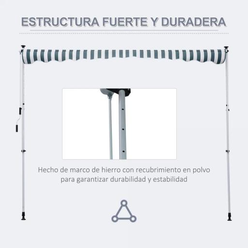 Toldo Manual Retráctil 300x150x170-280 cm con Altura Ajustable Manivela y Protección Solar para Terraza Verde [4]