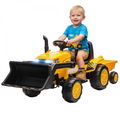 Tractor Eléctrico para Niños con Remolque Desmontable y Pala Batería 12V Motor Doble Control Remoto 2,4G Luces Música [8]