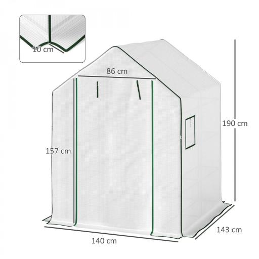 Invernadero de Exterior con 6 Estantes Puerta Enrollable Cubierta de PE y Marco de Acero 140x143x190 cm Blanco [1]