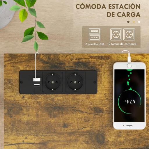 Mesa de Entrada de 2 Niveles con Estación de Carga 2 USB y Marco de Acero Mueble de Recibidor 100x24x75cm Marrón Rústico [5]