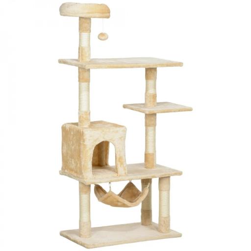 Árbol Rascador para Gatos Grande 70x40x152 cm Torre para Gatos con Múltiples Plataformas Cueva Hamaca Postes Beige [8]