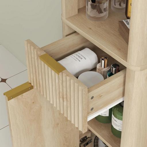 Columna Alta de Baño con Estantes y Cajón Diseño Compacto y Funcional para Espacios Reducidos 33x30x170 cm Tono Madera [7]