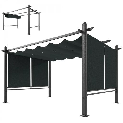Pérgola de Jardín 4x3 m con Cortinas Enrollables Automáticas y Techo Retráctil Cenador de Jardín con UPF50+ Gris Oscuro [8]