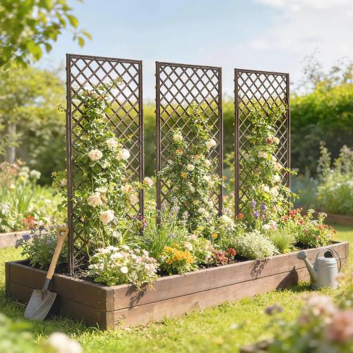 Juego de 3 Enrejados de Jardín de Mimbre Soportes para Plantas Trepadoras con Parte Superior Plana 43x112 cm Natural [4]