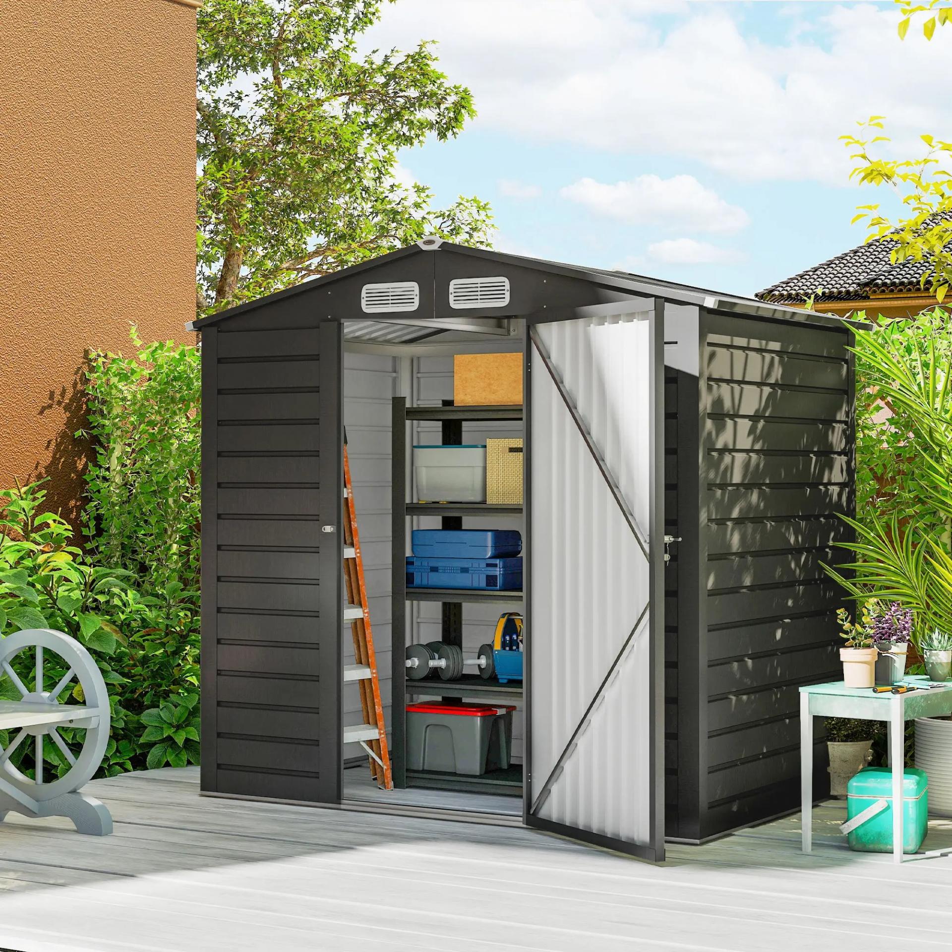 Caseta de Jardín Exterior 190x131x188 cm Cobertizo Metálico con 2 Ventilaciones y Puerta para Herramientas Gris