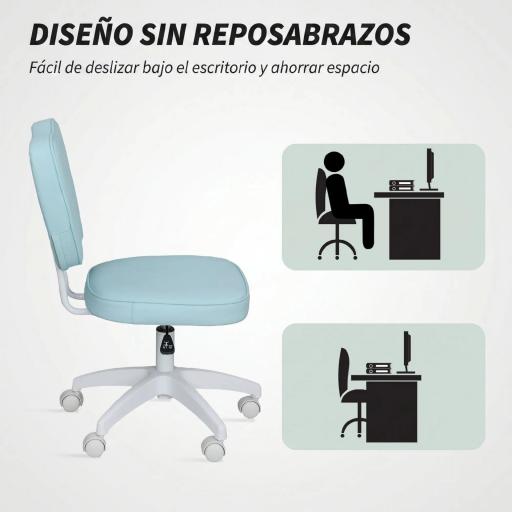 Silla de Oficina Giratoria Tapizada en PU con Altura Ajustable Sin Brazos Carga 120 kg 46x59x82-92 cm Azul Claro [3]