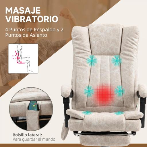 Silla de Oficina con 6 Puntos de Masaje Ajustable con Función Calefacción Reposapiés Retráctil y Control Remoto Crema [2]